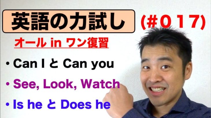 英語の力試し（#017）オールインワン復習編『Can I とCan youの 違い、See, Look,Watchの使い分け方、Is he とdoes he 違い』など