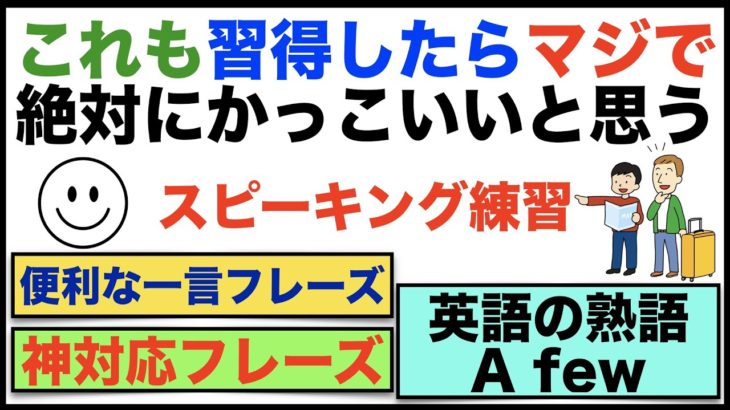 これも習得したらマジで絶対にかっこいと思うスピーキング練習【1日30分の英会話】シリーズ０５４（  英語の熟語A few~、神対応フレーズ、英語の便利な一言フレーズ、Some とAny使い分け方等 ）